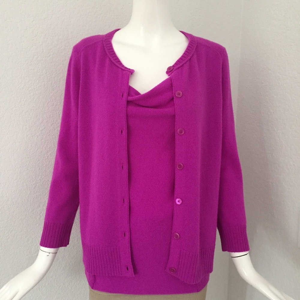Margaret O'Leary fuchsia cashmere cardigan set